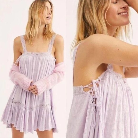 Free People Dresses & Skirts - Free People Lilac Sweet Thing Tunic Dress Lattice Side Lace Up NWT Size Large